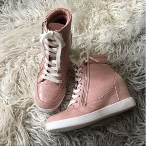 Just Fab Pink Faux Leather Wedge Sneakers